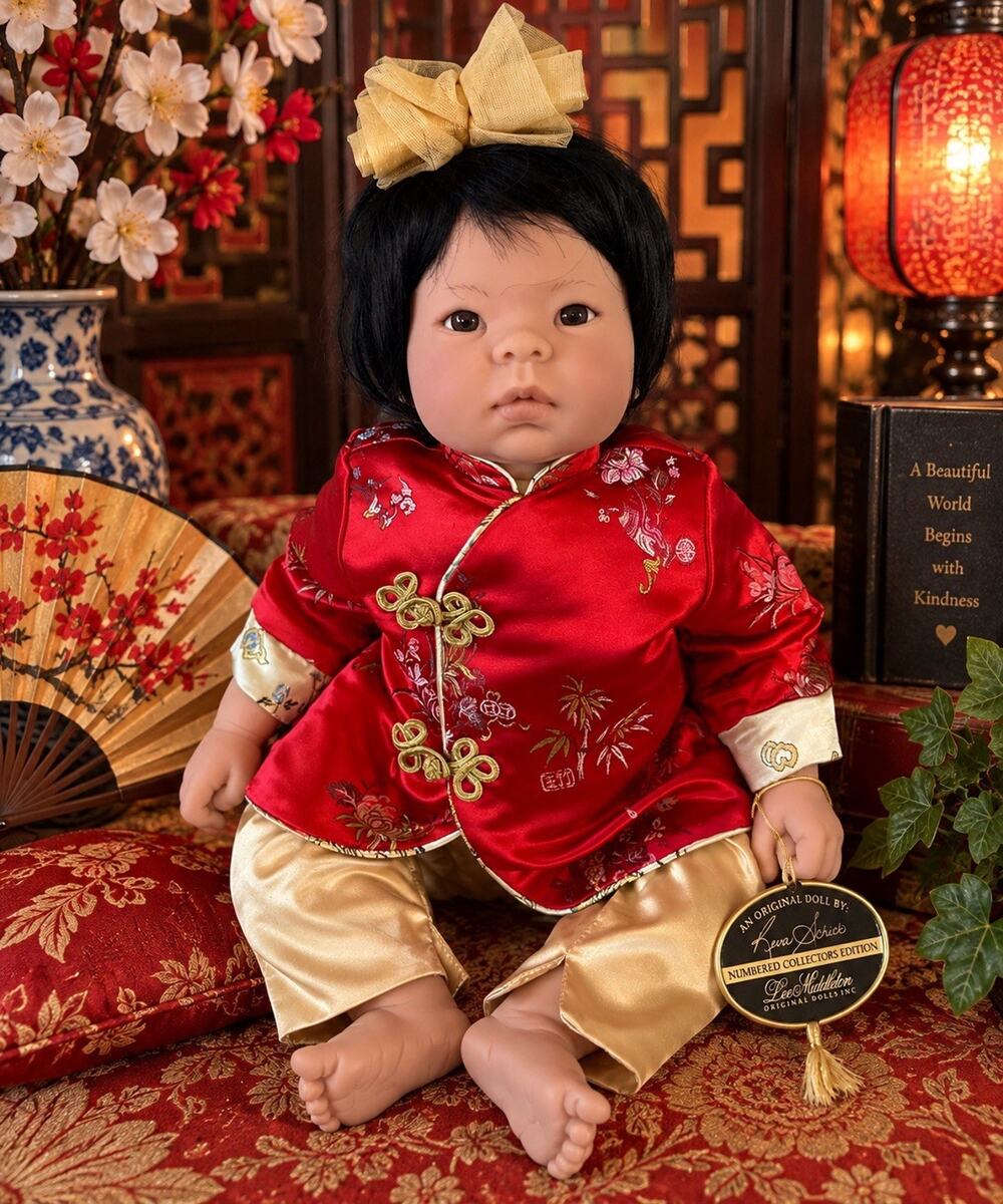 Lee Middleton Reva Schick Asian Baby Doll 20” Red Gold Outfit Collector Tag